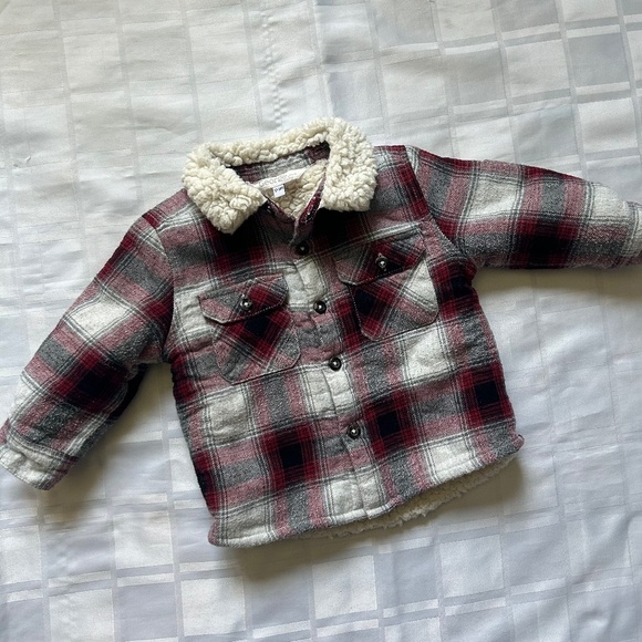 George Baby plaid Sherpa Lined Button Closure Shacket Jacket - Picture 1 of 9
